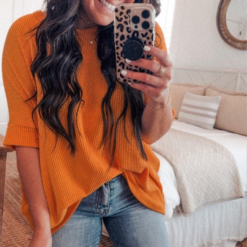 Mango Ribbed Relaxed Short Sleeve Top - Size Large